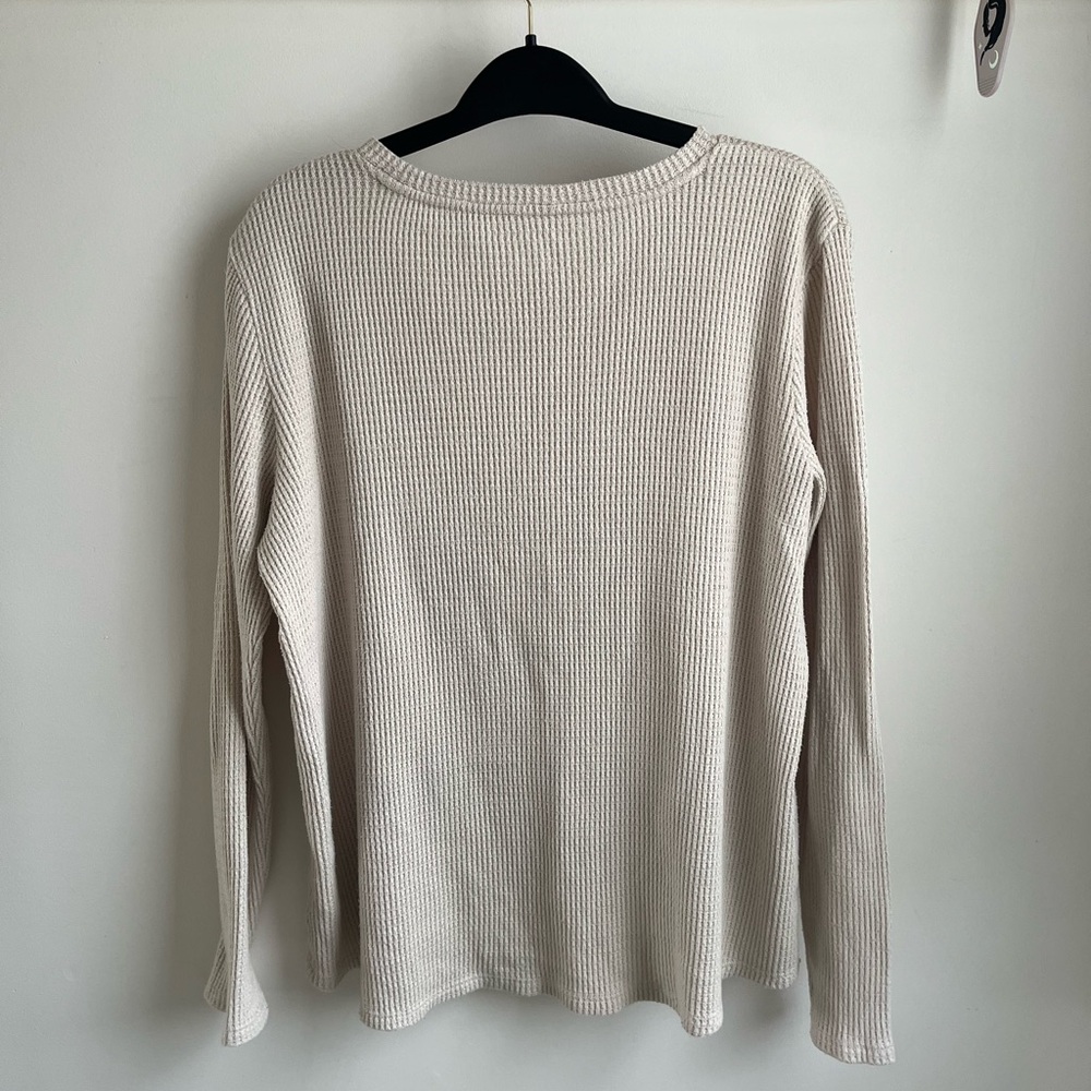 American Eagle Outfitters Cream Waffle Crew Neck Top - Picture 3 of 5